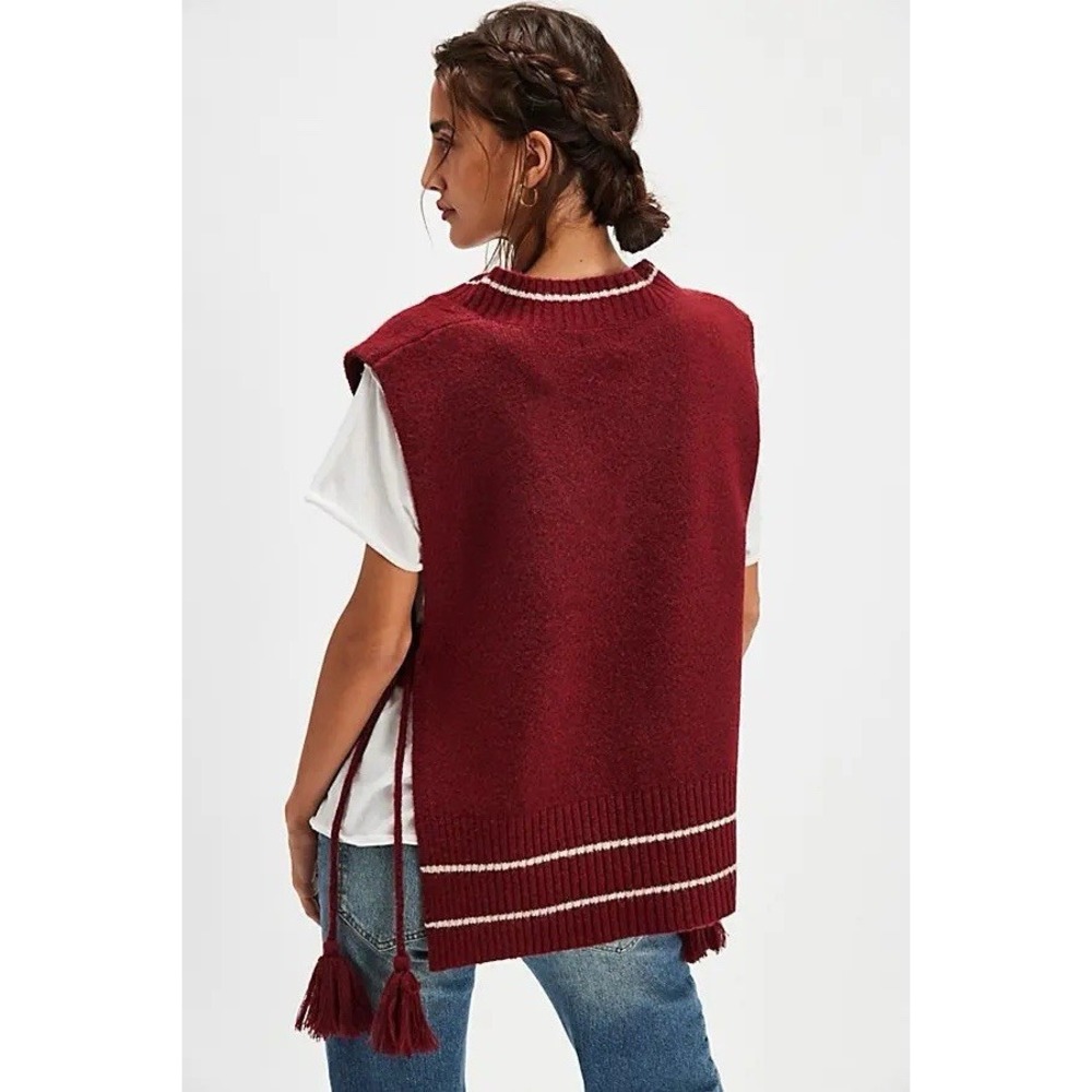 NEW Free People All Star Stripe Poncho One Size Burgandy Stripes
